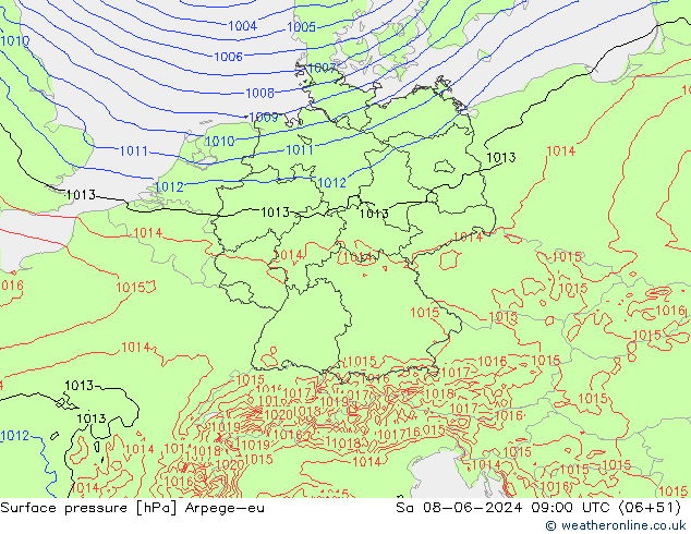 Yer basıncı Arpege-eu Cts 08.06.2024 09 UTC