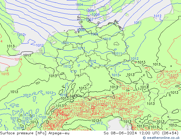 Surface pressure Arpege-eu Sa 08.06.2024 12 UTC