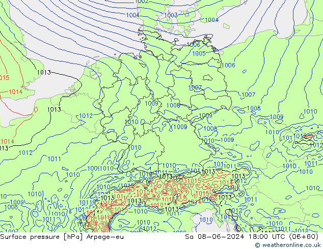 Surface pressure Arpege-eu Sa 08.06.2024 18 UTC