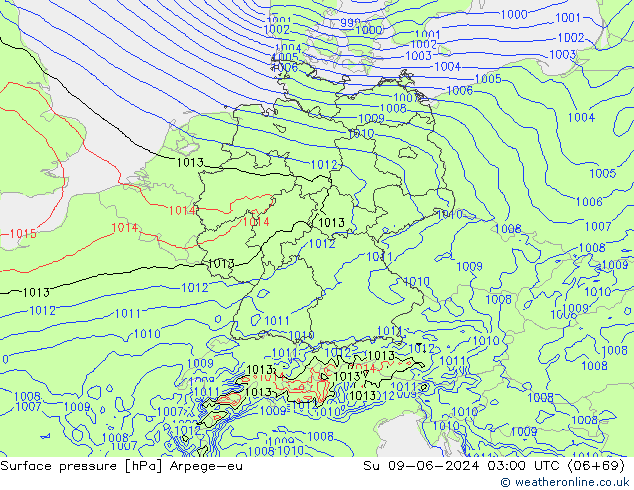 приземное давление Arpege-eu Вс 09.06.2024 03 UTC