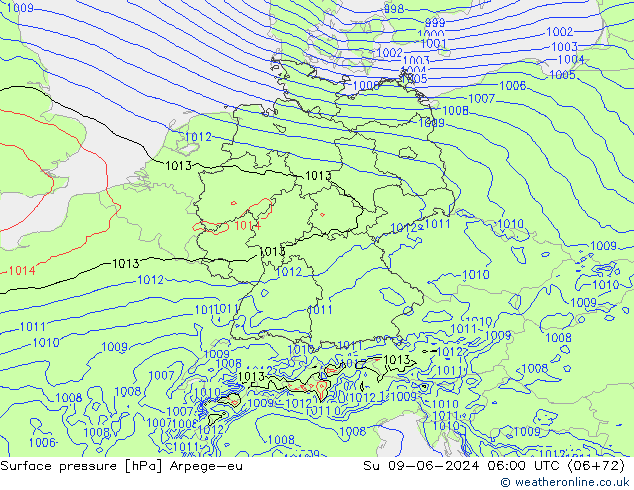 Pressione al suolo Arpege-eu dom 09.06.2024 06 UTC