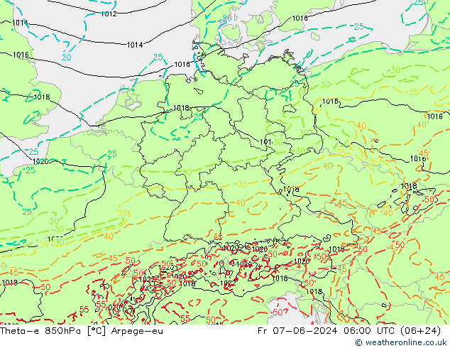 Theta-e 850hPa Arpege-eu pt. 07.06.2024 06 UTC