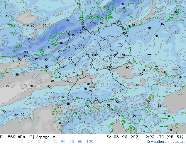 RH 850 hPa Arpege-eu So 08.06.2024 12 UTC