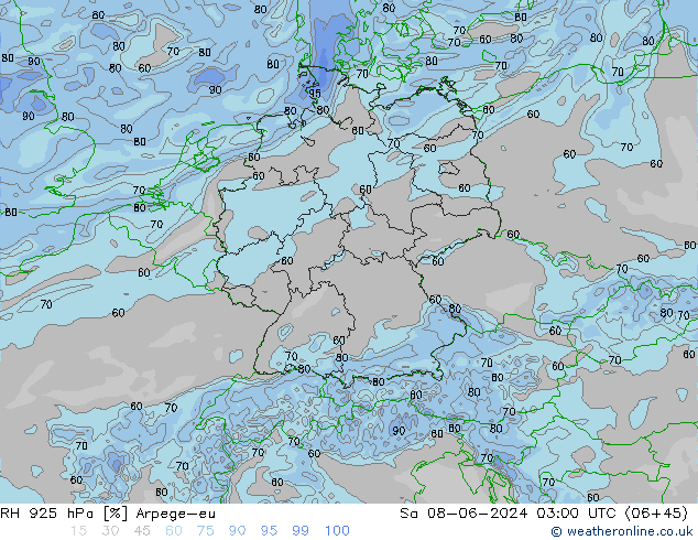 RH 925 hPa Arpege-eu Sa 08.06.2024 03 UTC