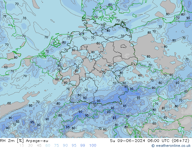 RH 2m Arpege-eu So 09.06.2024 06 UTC