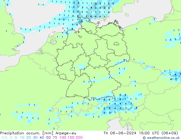 Totale neerslag Arpege-eu do 06.06.2024 15 UTC