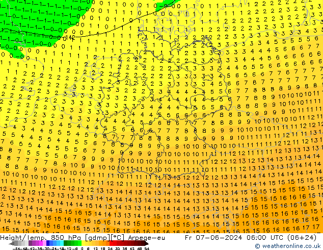 Géop./Temp. 850 hPa Arpege-eu ven 07.06.2024 06 UTC