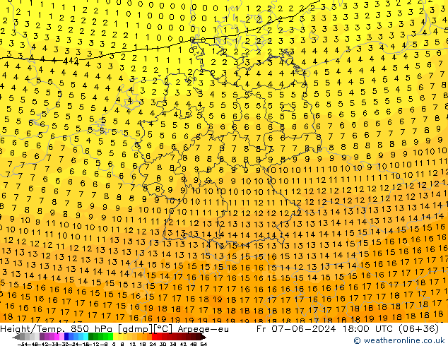 Height/Temp. 850 hPa Arpege-eu pt. 07.06.2024 18 UTC