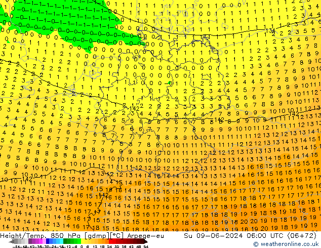 Géop./Temp. 850 hPa Arpege-eu dim 09.06.2024 06 UTC