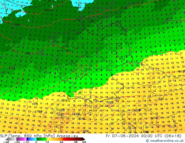 SLP/Temp. 850 hPa Arpege-eu ven 07.06.2024 00 UTC