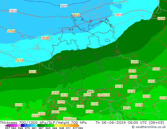 Thck 700-1000 hPa Arpege-eu Th 06.06.2024 09 UTC