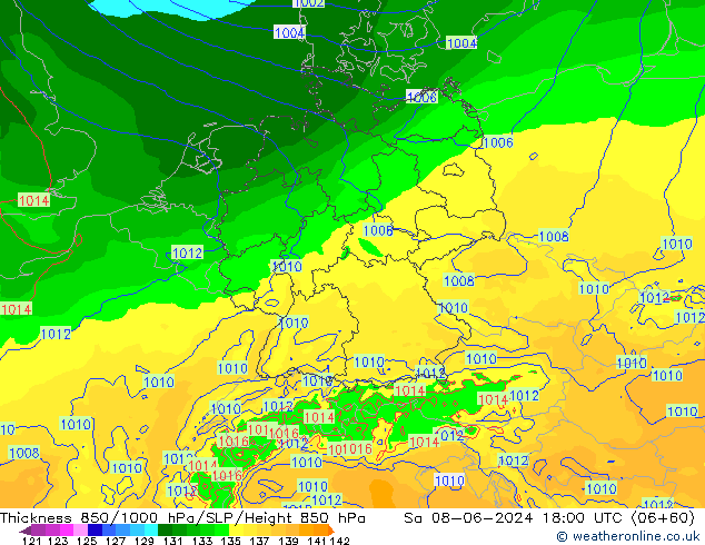 Thck 850-1000 hPa Arpege-eu Sa 08.06.2024 18 UTC