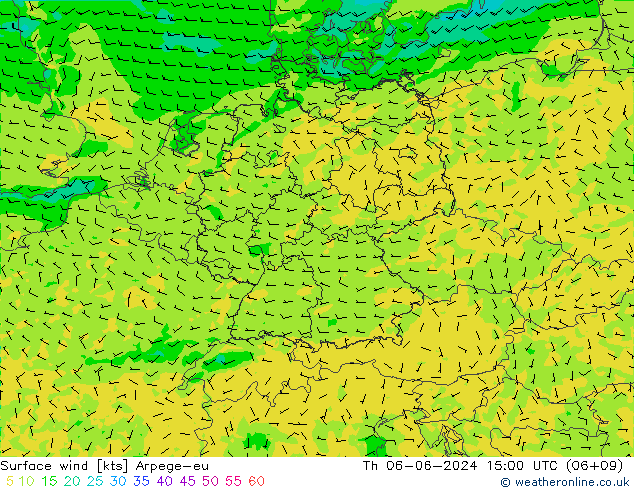 Surface wind Arpege-eu Th 06.06.2024 15 UTC