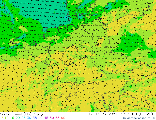 Surface wind Arpege-eu Fr 07.06.2024 12 UTC