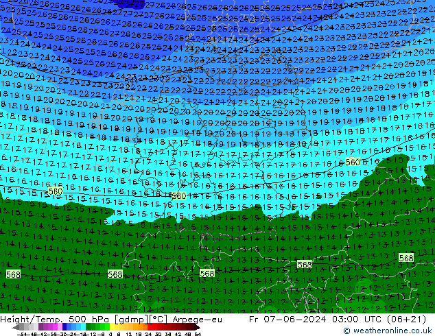 Height/Temp. 500 hPa Arpege-eu Pá 07.06.2024 03 UTC