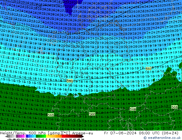 Height/Temp. 500 hPa Arpege-eu Fr 07.06.2024 06 UTC