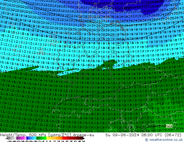 Height/Temp. 500 hPa Arpege-eu dom 09.06.2024 06 UTC