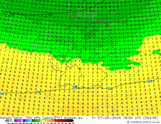 Height/Temp. 700 hPa Arpege-eu pt. 07.06.2024 18 UTC