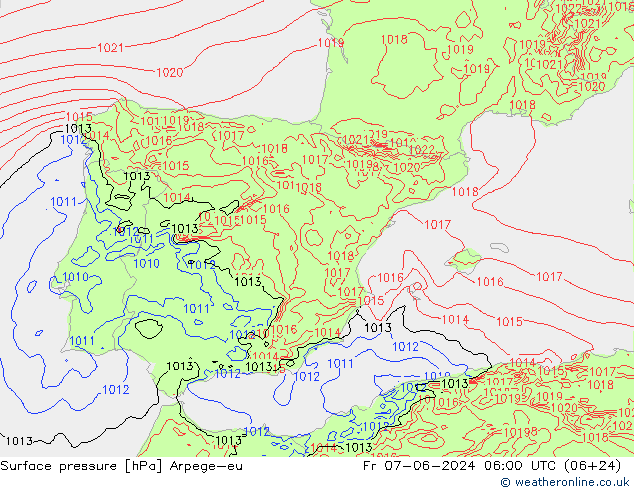 приземное давление Arpege-eu пт 07.06.2024 06 UTC