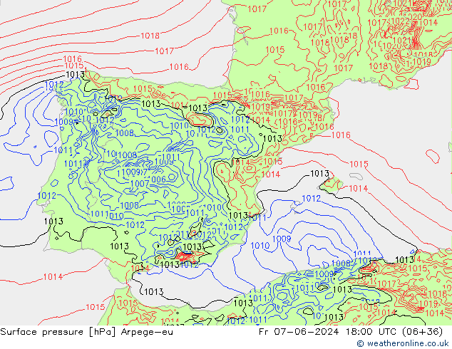 Pressione al suolo Arpege-eu ven 07.06.2024 18 UTC