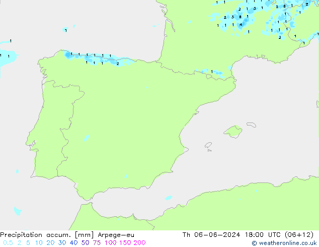 Precipitation accum. Arpege-eu gio 06.06.2024 18 UTC