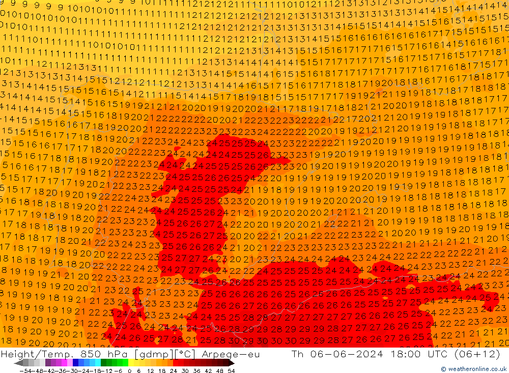 Height/Temp. 850 hPa Arpege-eu  06.06.2024 18 UTC