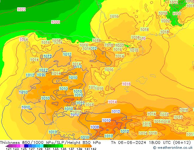 Thck 850-1000 hPa Arpege-eu gio 06.06.2024 18 UTC