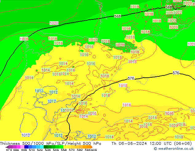 Thck 500-1000гПа Arpege-eu чт 06.06.2024 12 UTC