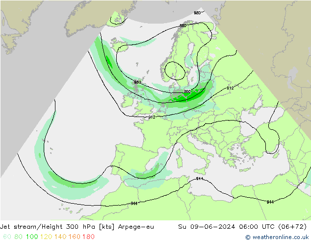 Jet stream Arpege-eu Dom 09.06.2024 06 UTC