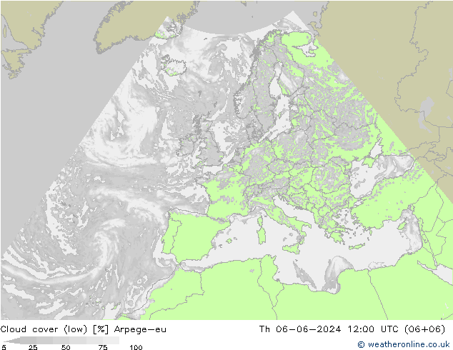 Nubes bajas Arpege-eu jue 06.06.2024 12 UTC