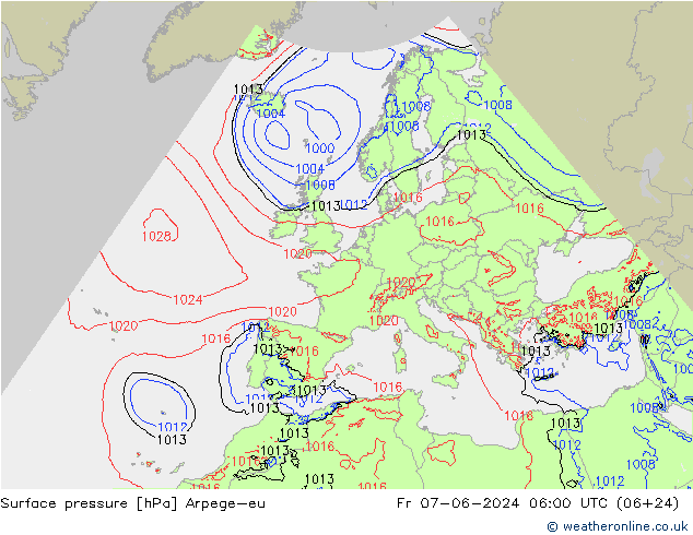 Surface pressure Arpege-eu Fr 07.06.2024 06 UTC