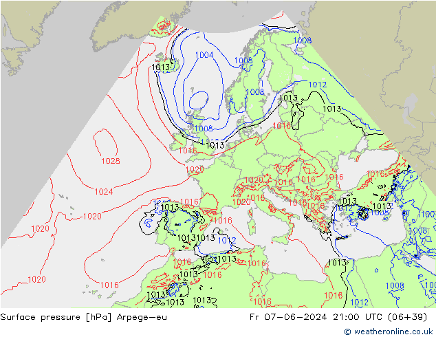 приземное давление Arpege-eu пт 07.06.2024 21 UTC