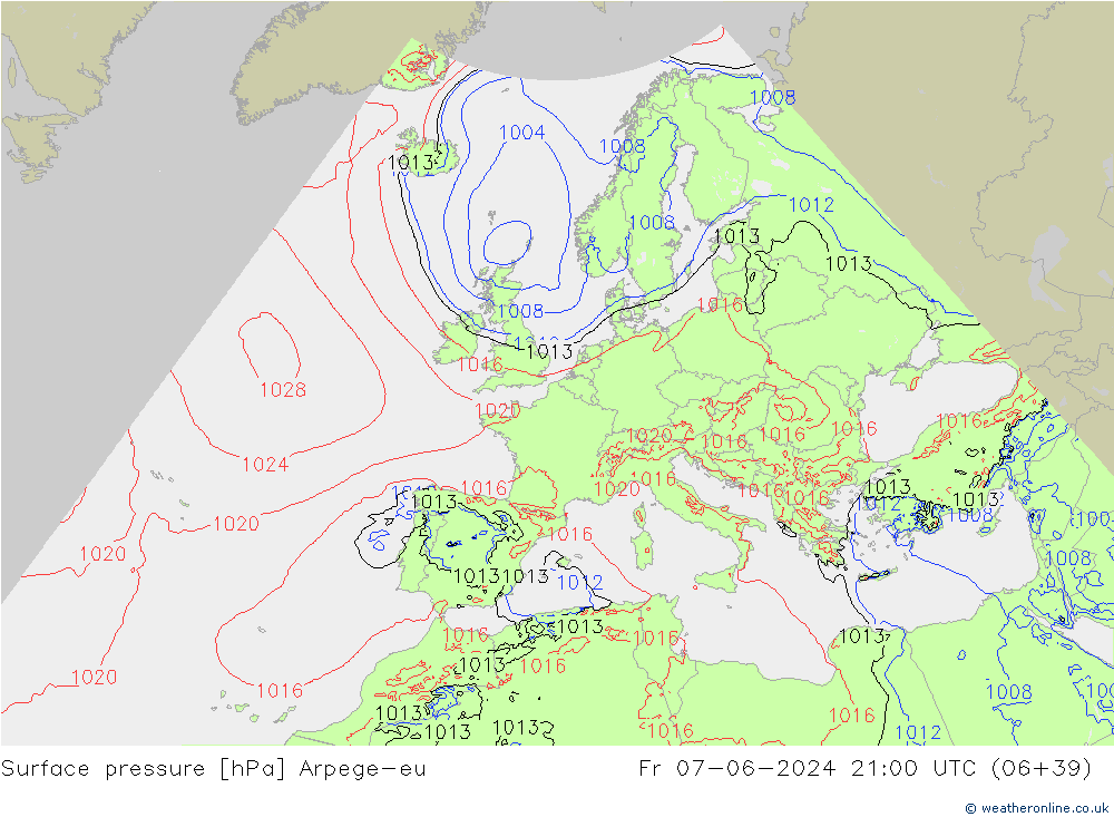 Yer basıncı Arpege-eu Cu 07.06.2024 21 UTC