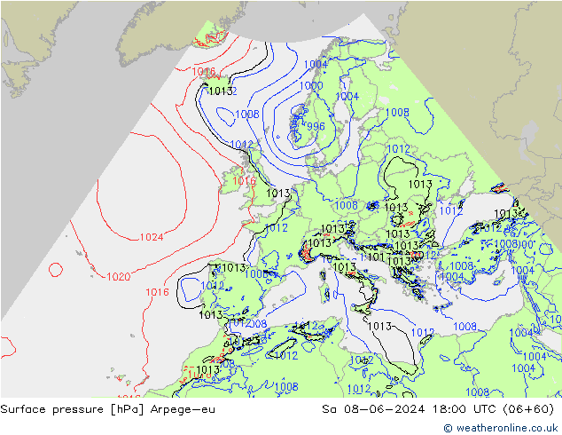 Surface pressure Arpege-eu Sa 08.06.2024 18 UTC
