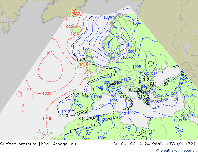 Atmosférický tlak Arpege-eu Ne 09.06.2024 06 UTC