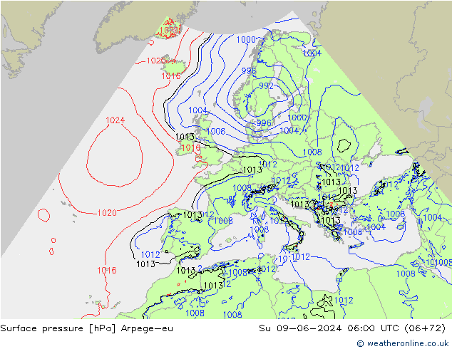 Surface pressure Arpege-eu Su 09.06.2024 06 UTC