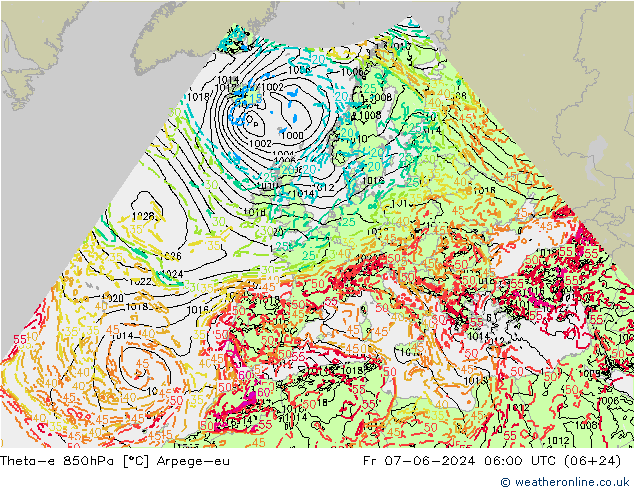 Theta-e 850hPa Arpege-eu Fr 07.06.2024 06 UTC