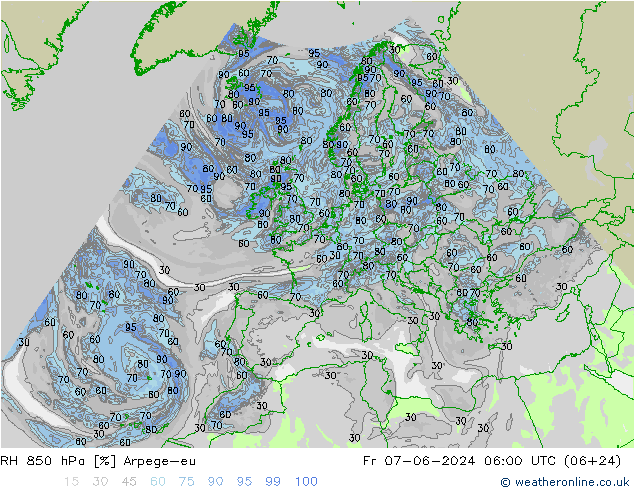 RH 850 hPa Arpege-eu  07.06.2024 06 UTC