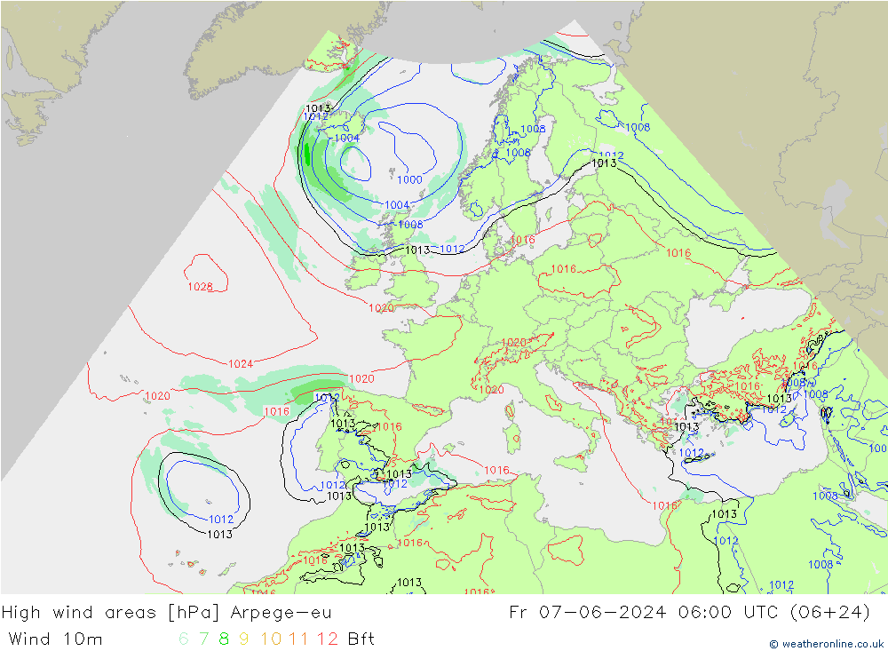 High wind areas Arpege-eu Fr 07.06.2024 06 UTC