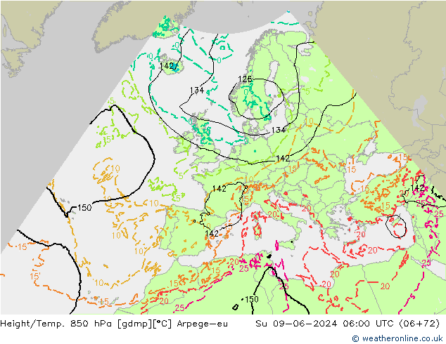 Height/Temp. 850 гПа Arpege-eu Вс 09.06.2024 06 UTC