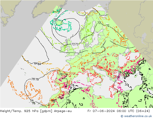 Hoogte/Temp. 925 hPa Arpege-eu vr 07.06.2024 06 UTC