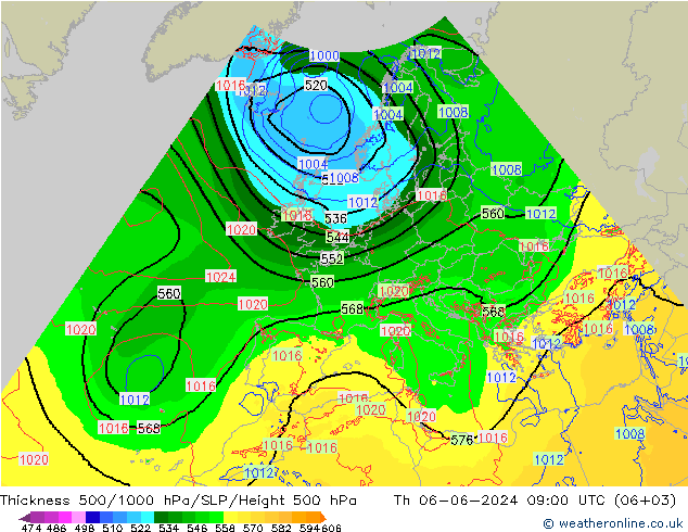 Dikte 500-1000hPa Arpege-eu do 06.06.2024 09 UTC