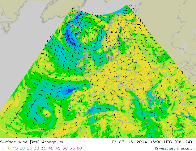 Surface wind Arpege-eu Fr 07.06.2024 06 UTC