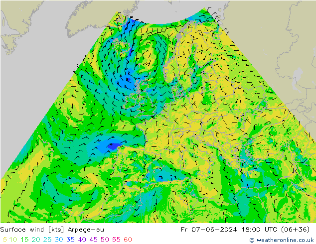 Surface wind Arpege-eu Pá 07.06.2024 18 UTC