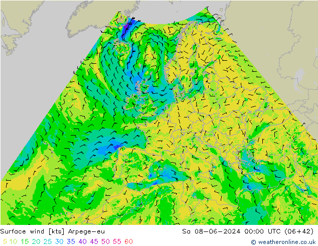 Surface wind Arpege-eu So 08.06.2024 00 UTC