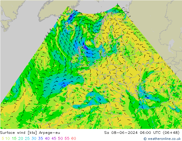 Surface wind Arpege-eu Sa 08.06.2024 06 UTC