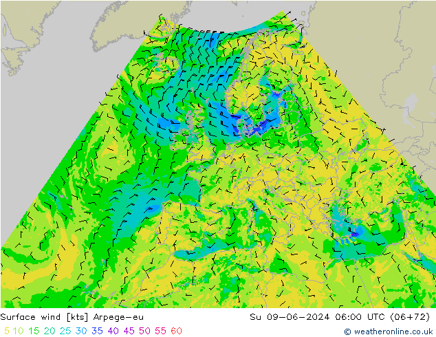 Surface wind Arpege-eu Su 09.06.2024 06 UTC