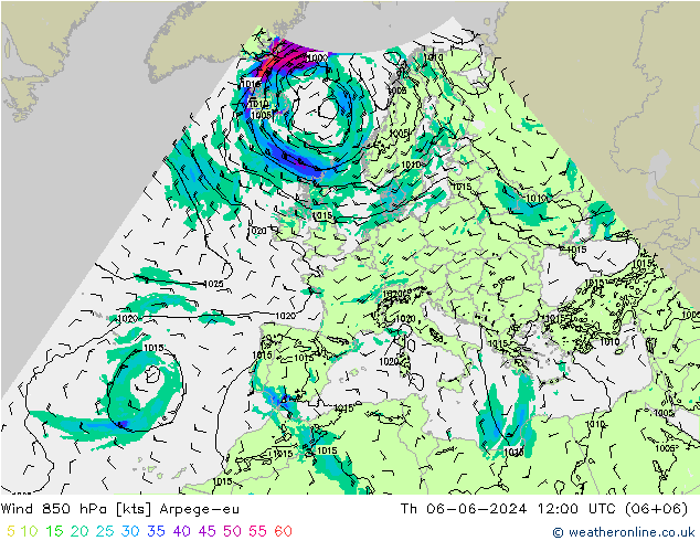 Wind 850 hPa Arpege-eu Do 06.06.2024 12 UTC