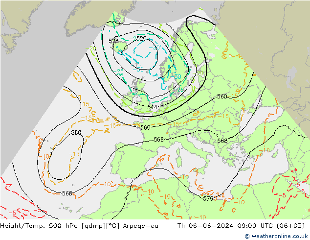 Height/Temp. 500 hPa Arpege-eu gio 06.06.2024 09 UTC