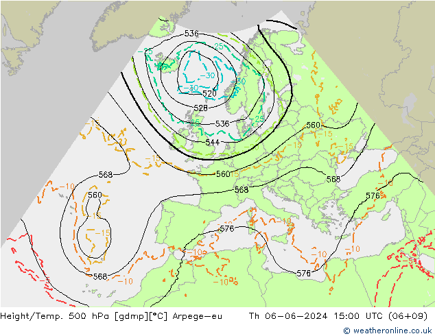 Hoogte/Temp. 500 hPa Arpege-eu do 06.06.2024 15 UTC